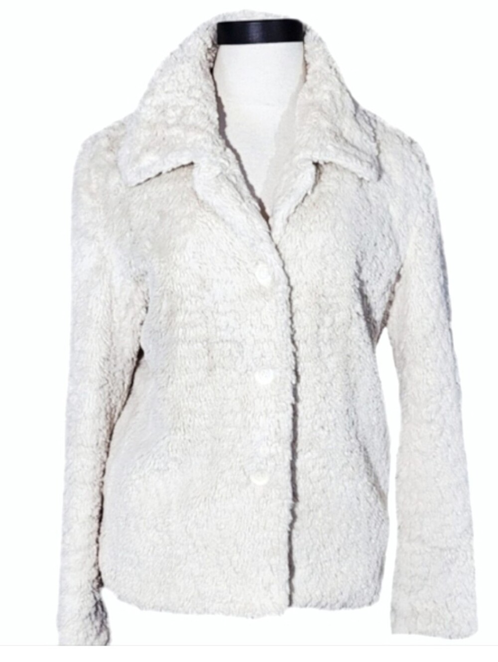 Erin London Jacket Faux Fur Button Front Off-White Size L